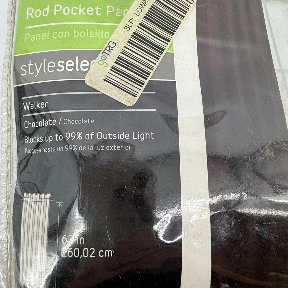 Style Selections Walker Chocolate Brown‎ Rod Pocket Blackout Curtain Panel 40x63